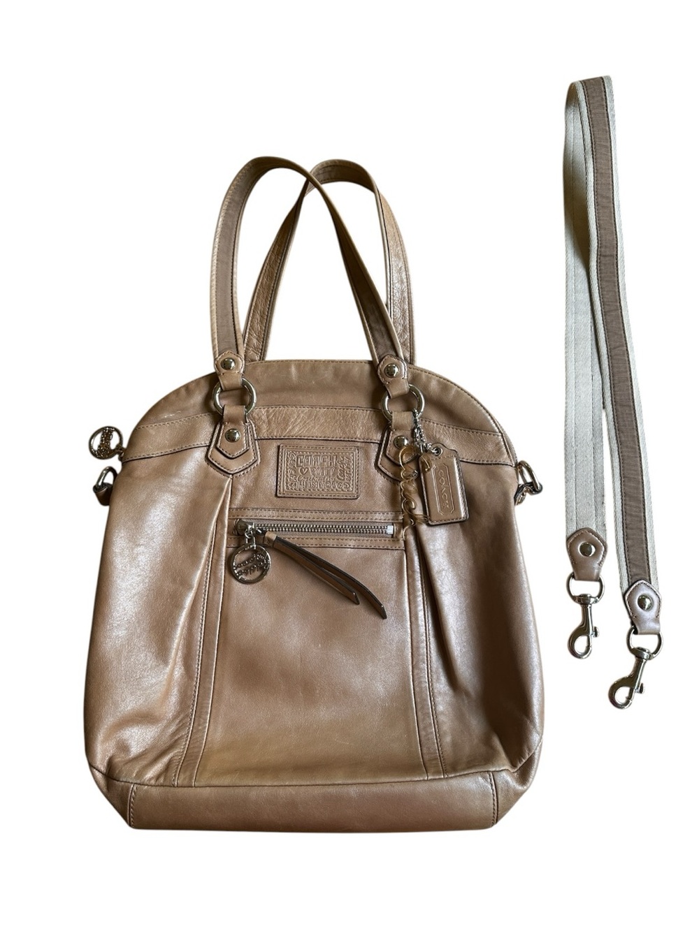 COACH Poppy 16283 Vintage Slouchy Hobo Handbag & Crossbody Strap Metallic Beige